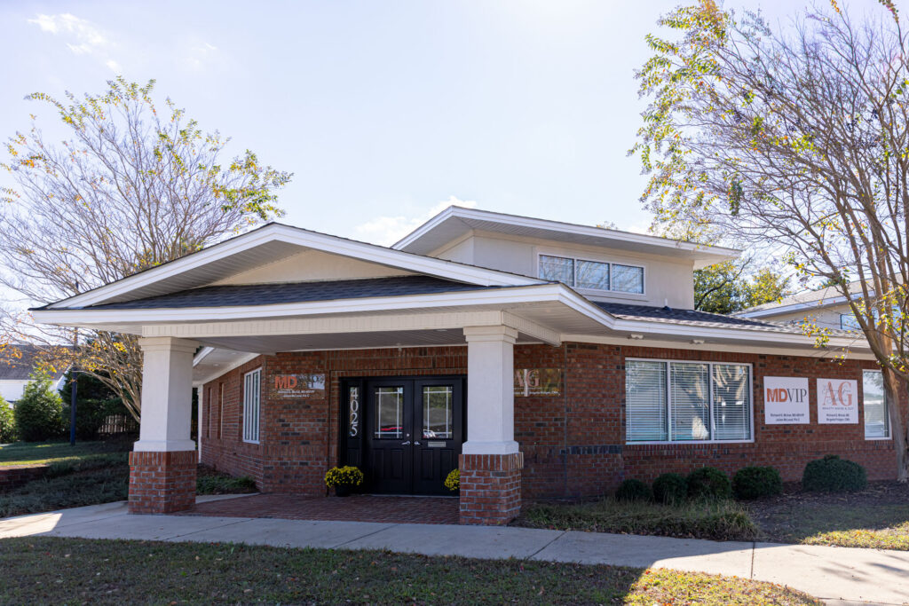 The exterior of the Amazing Grace Aesthetics and MDVIP building, where they provide erectile dysfunction treatment in Rocky Mount.